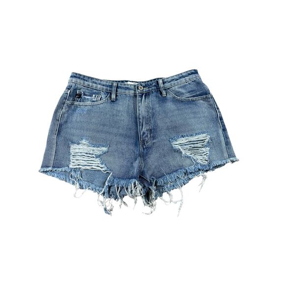 KANCAN Blue Denim Distressed High Rise Shorts Summer Women's 11/29 Indie Boho - Picture 1 of 5